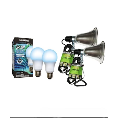 Miracle Led 6.5KK Clamp-On LED Grow Light Kit, 12W Blue Spectrum Daylight White Replacing 150W, 2PK 802830